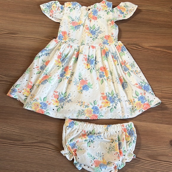 24M Girls Floral Dress With Matching Bloomers Stretchy Comfy Material - Picture 7 of 7